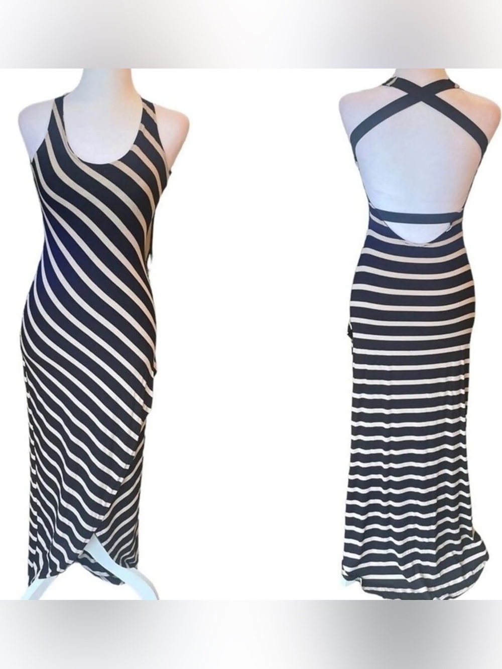 Venus size large Striped Black and Cream Crossback Maxi Dress